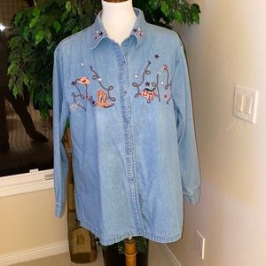 Passion-I Embroidered Button Up Western 100% Cotton Americana Shirt XL L/S Horse